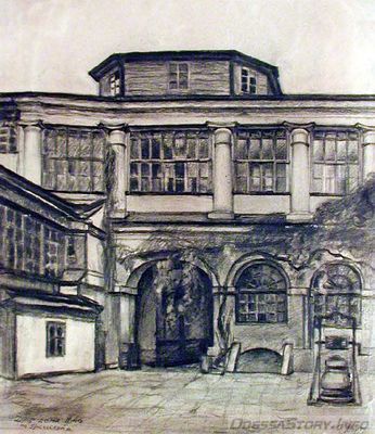 Греческая, 40
Внутренний двор, 1923 год. Художник - Э.Мальц
дом Кушнирева, 1836, арх. Г.И.Торичелли, впоследствии перестроен
